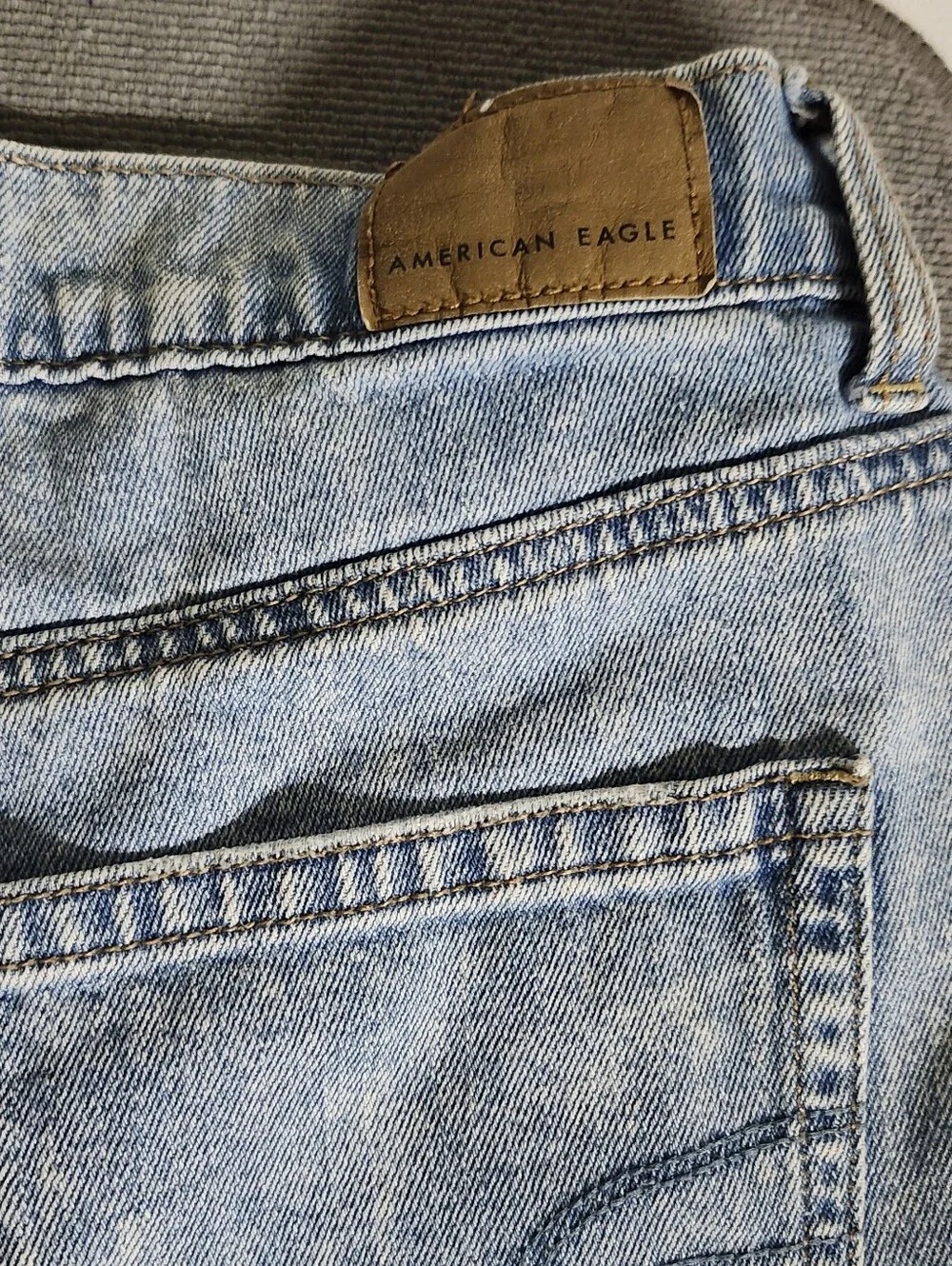 American Eagle Outfitters Light Blue Denim Shorts with Back Patch - Picture 2 of 7